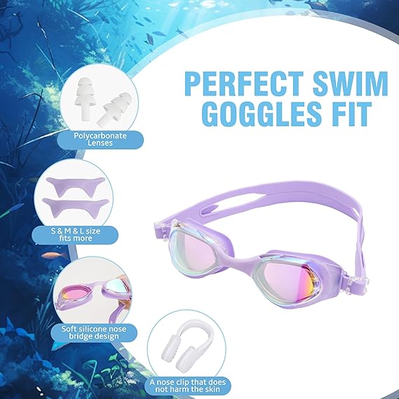 Swim Goggles – Anti-Fog, Leak-Proof with Nose Clip, Earplugs, Cap & Case