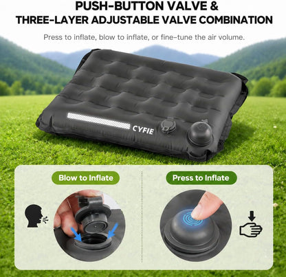 Cyfie Inflatable Seat Cushion for Travel, Portable Stadium Seat | 2.8" thick inflatable cushion, lightweight, water-resistant, ideal as an airplane seat cushion, camping pad and outdoor seat