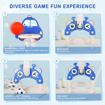 4-in-1 Kids Basketball Hoop Set – Adjustable Height, Football, Golf & Ring Toss