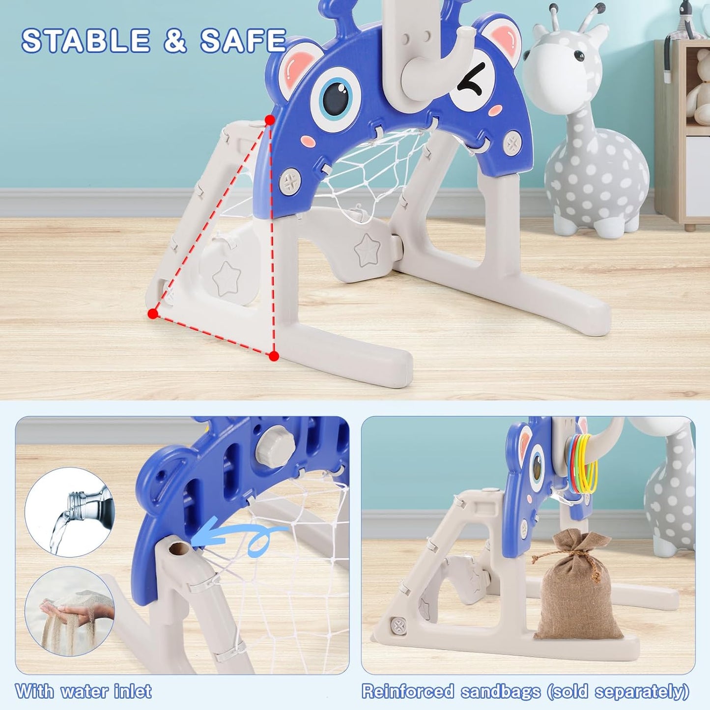 4-in-1 Kids Basketball Hoop Set – Adjustable Height, Football, Golf & Ring Toss