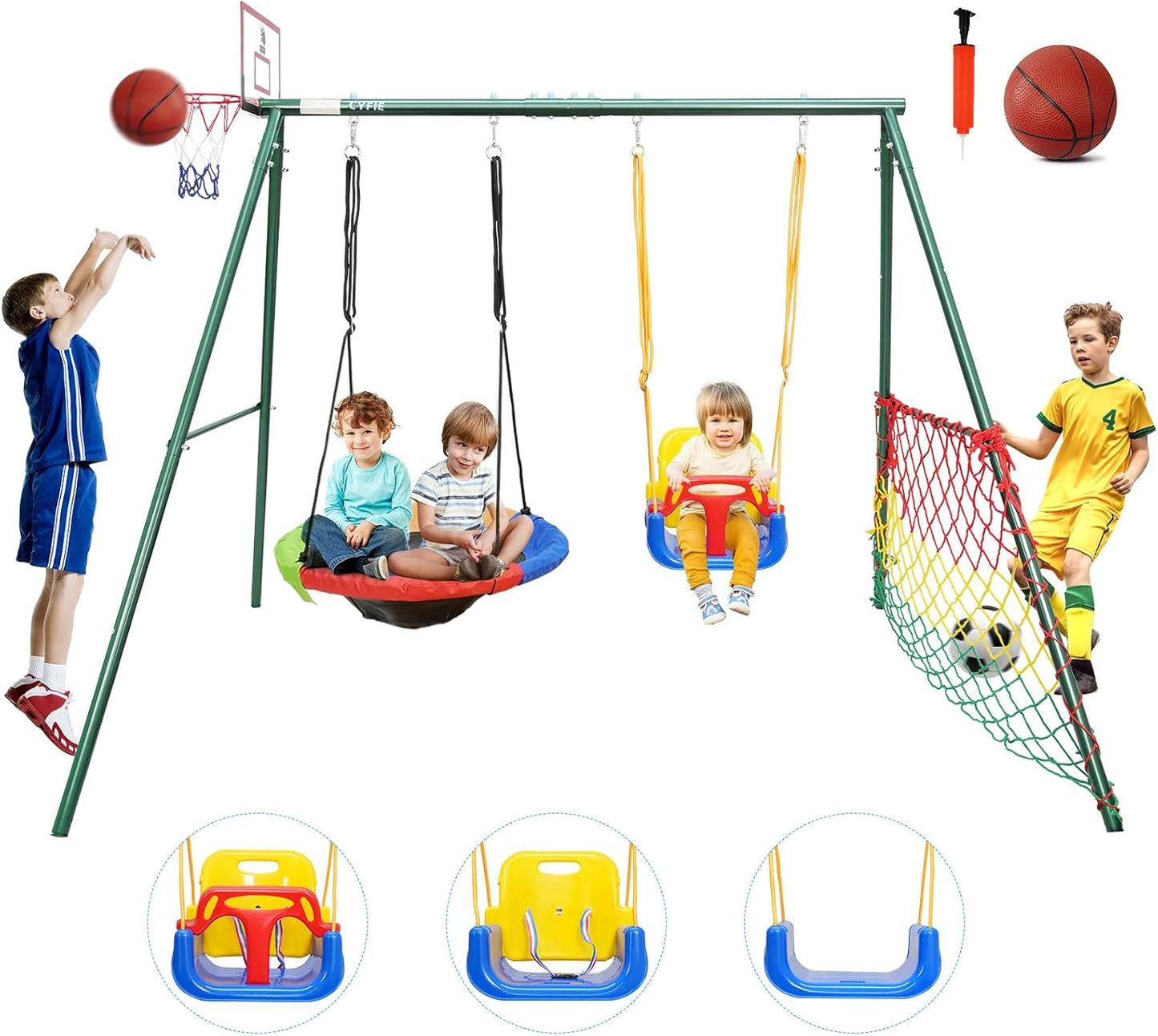 7-in-1 Kids Swing Set for Backyard & Playground