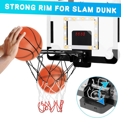 LED Mini Basketball Hoop with Electronic Scoreboard – Over-the-Door & Suction Cup Indoor Set for Kids