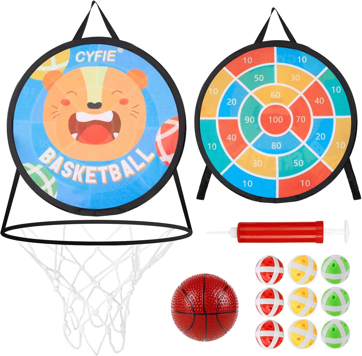 2-in-1 Kids Basketball Hoop with Dart Board – Indoor Sports Toy Set for Boys & Girls