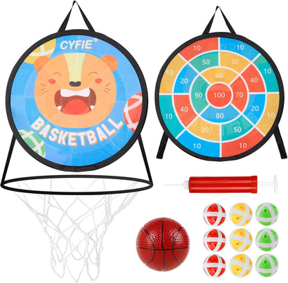 2-in-1 Kids Basketball Hoop with Dart Board – Indoor Sports Toy Set for Boys & Girls