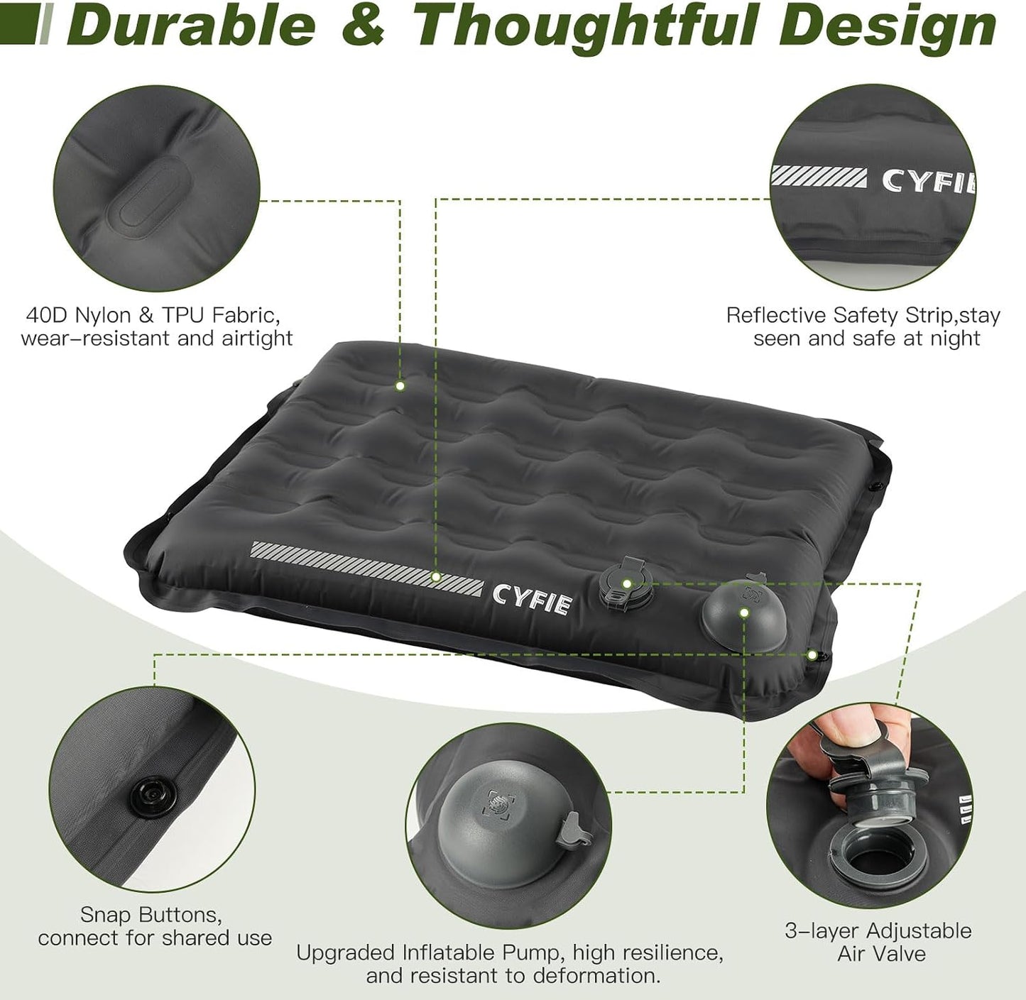 Cyfie Inflatable Seat Cushion for Travel, Portable Stadium Seat | 2.8" thick inflatable cushion, lightweight, water-resistant, ideal as an airplane seat cushion, camping pad and outdoor seat