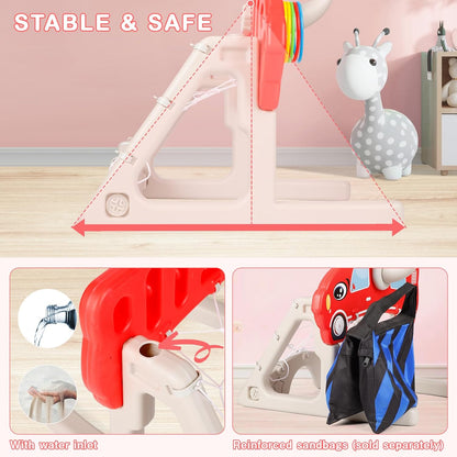 4-in-1 Kids Basketball Hoop Set with Football, Golf & Ring Toss – Adjustable Toddler Sports Center for Indoor & Outdoor Play