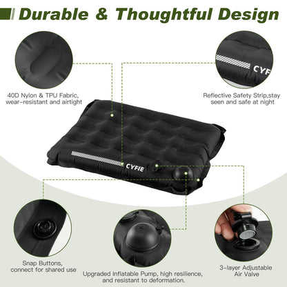 Cyfie Inflatable Seat Cushion for Travel, Portable Stadium Seat | 2.8" thick inflatable cushion, lightweight, water-resistant, ideal as an airplane seat cushion, camping pad and outdoor seat
