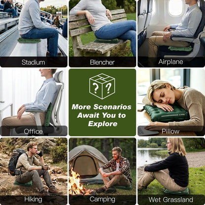Cyfie Inflatable Seat Cushion for Travel, Portable Stadium Seat | 2.8" thick inflatable cushion, lightweight, water-resistant, ideal as an airplane seat cushion, camping pad and outdoor seat