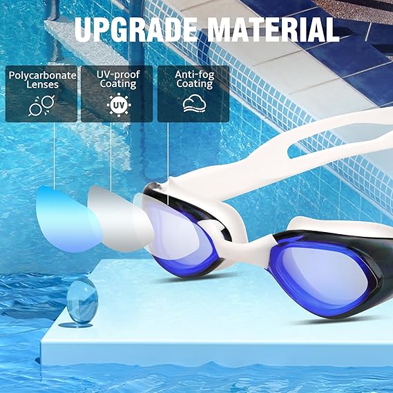 Unisex Swim Goggles Set – Anti-Fog, Leak-Proof with Nose Clip, Earplugs, Cap & Case