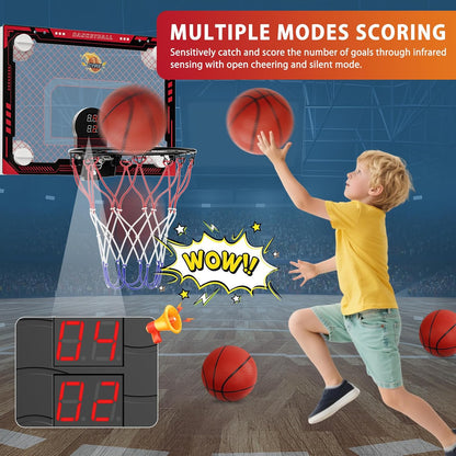 Indoor Mini Basketball Hoop with Electronic Scoreboard, Sound & 3 Balls – Suction Cup Toy for Kids & Teens