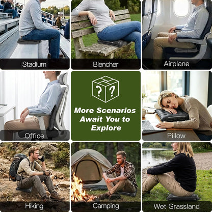 Cyfie Inflatable Seat Cushion for Travel, Portable Stadium Seat | 2.8" thick inflatable cushion, lightweight, water-resistant, ideal as an airplane seat cushion, camping pad and outdoor seat
