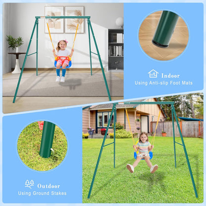 3-in-1 Toddler Swing Set – Indoor/Outdoor Baby Swing with Metal Frame
