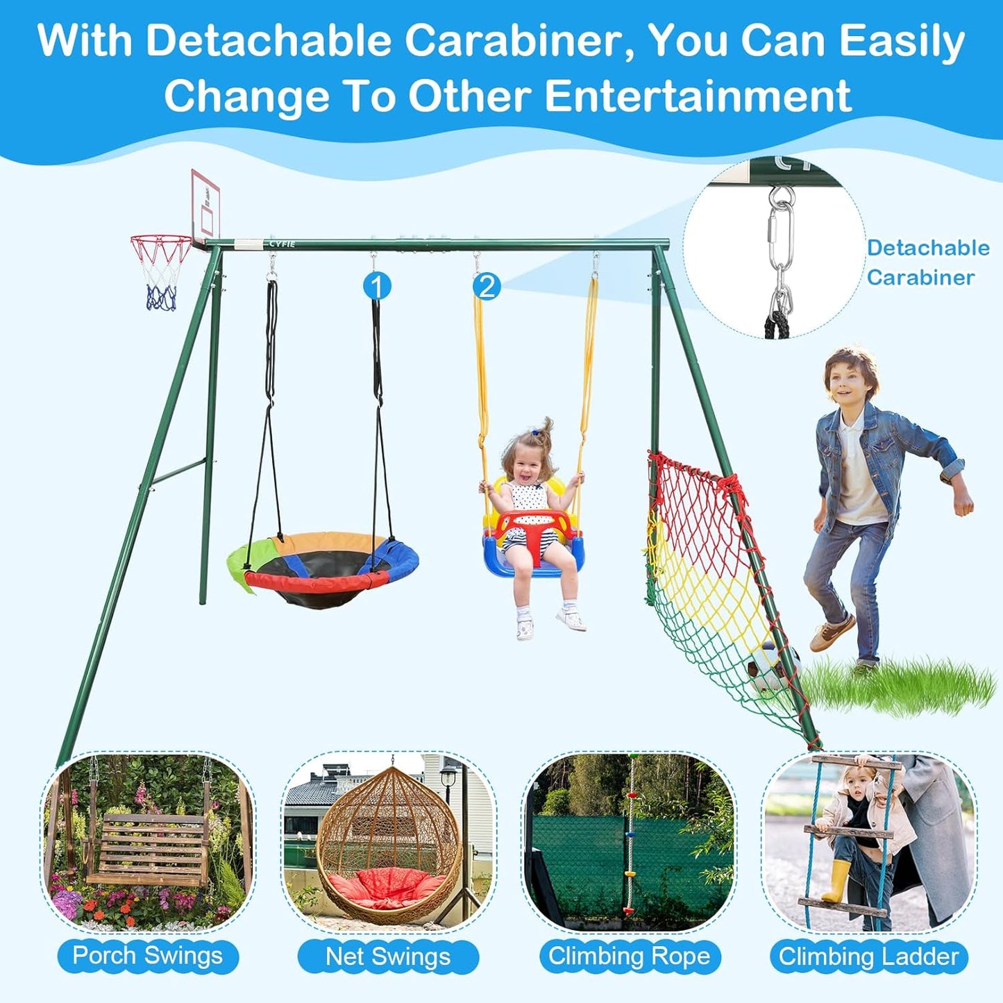 7-in-1 Kids Swing Set for Backyard & Playground