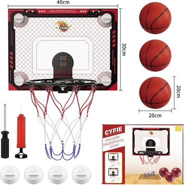Indoor Mini Basketball Hoop with Electronic Scoreboard, Sound & 3 Balls – Suction Cup Toy for Kids & Teens