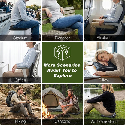 Cyfie Inflatable Seat Cushion for Travel, Portable Stadium Seat | 2.8" thick inflatable cushion, lightweight, water-resistant, ideal as an airplane seat cushion, camping pad and outdoor seat