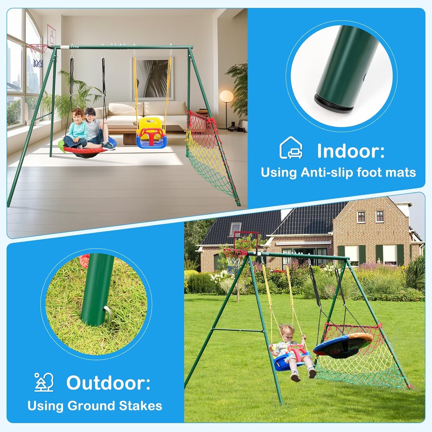 7-in-1 Kids Swing Set for Backyard & Playground