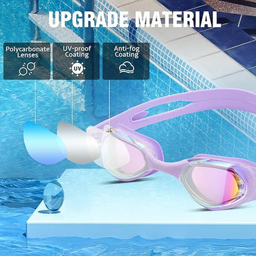 Swim Goggles – Anti-Fog, Leak-Proof with Nose Clip, Earplugs, Cap & Case