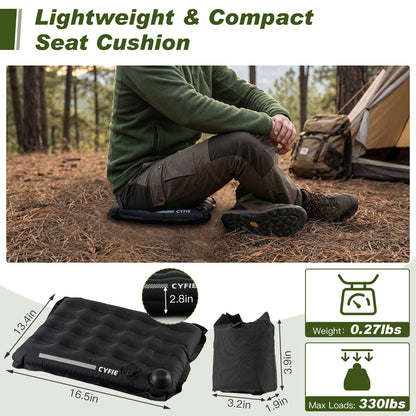 Cyfie Inflatable Seat Cushion for Travel, Portable Stadium Seat | 2.8" thick inflatable cushion, lightweight, water-resistant, ideal as an airplane seat cushion, camping pad and outdoor seat