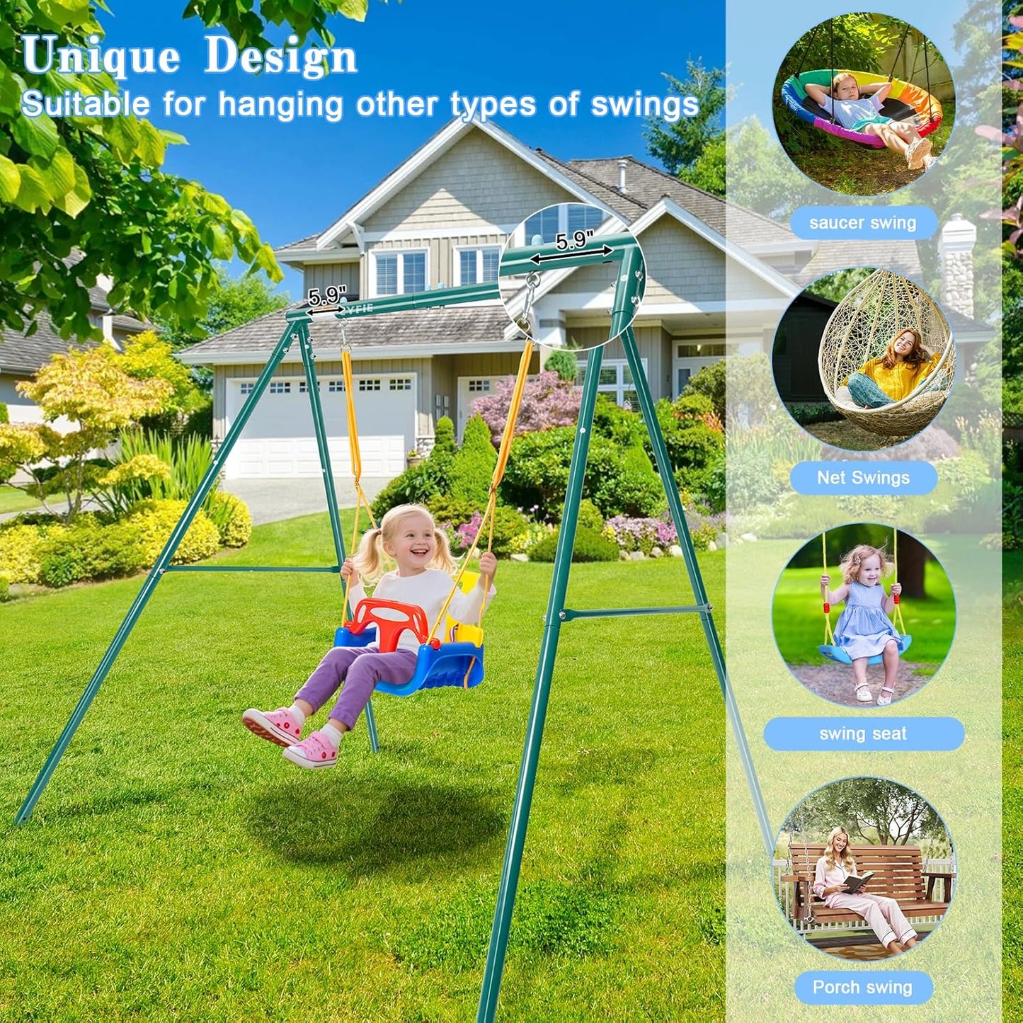 3-in-1 Toddler Swing Set – Indoor/Outdoor Baby Swing with Metal Frame