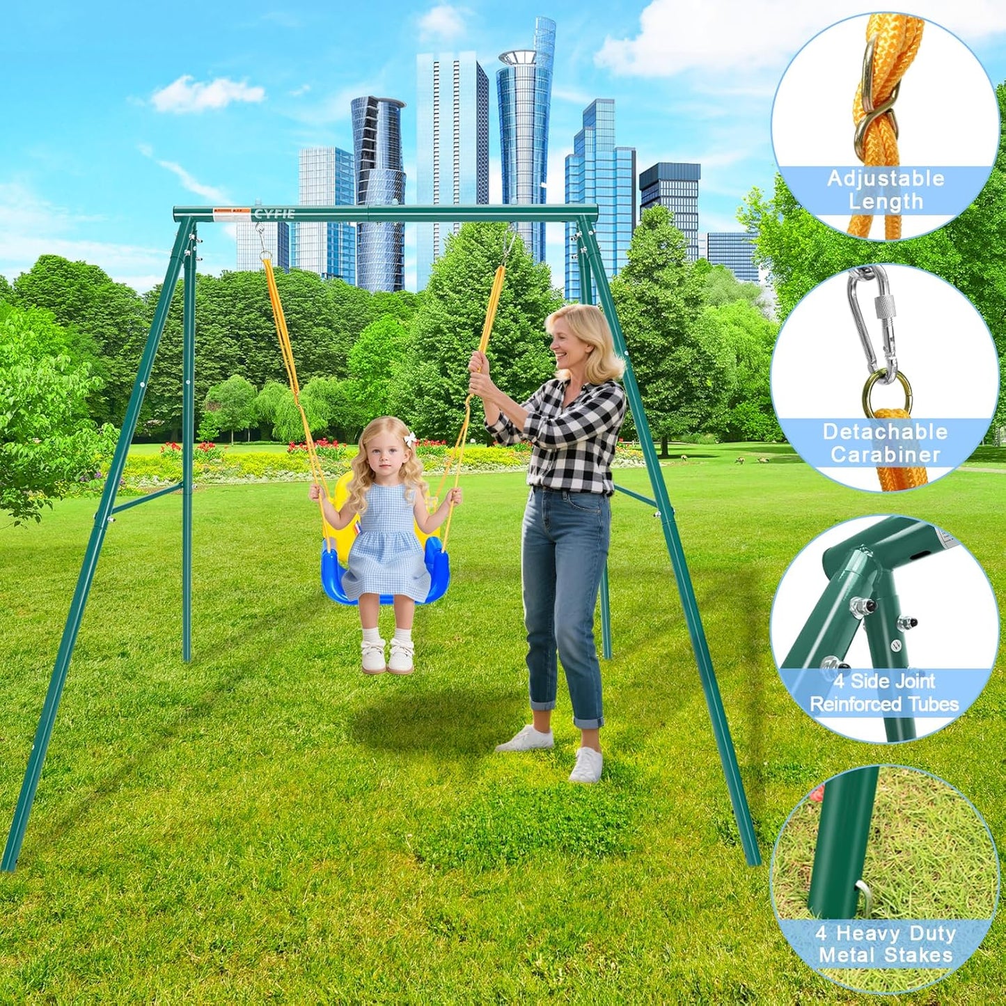 3-in-1 Toddler Swing Set – Indoor/Outdoor Baby Swing with Metal Frame