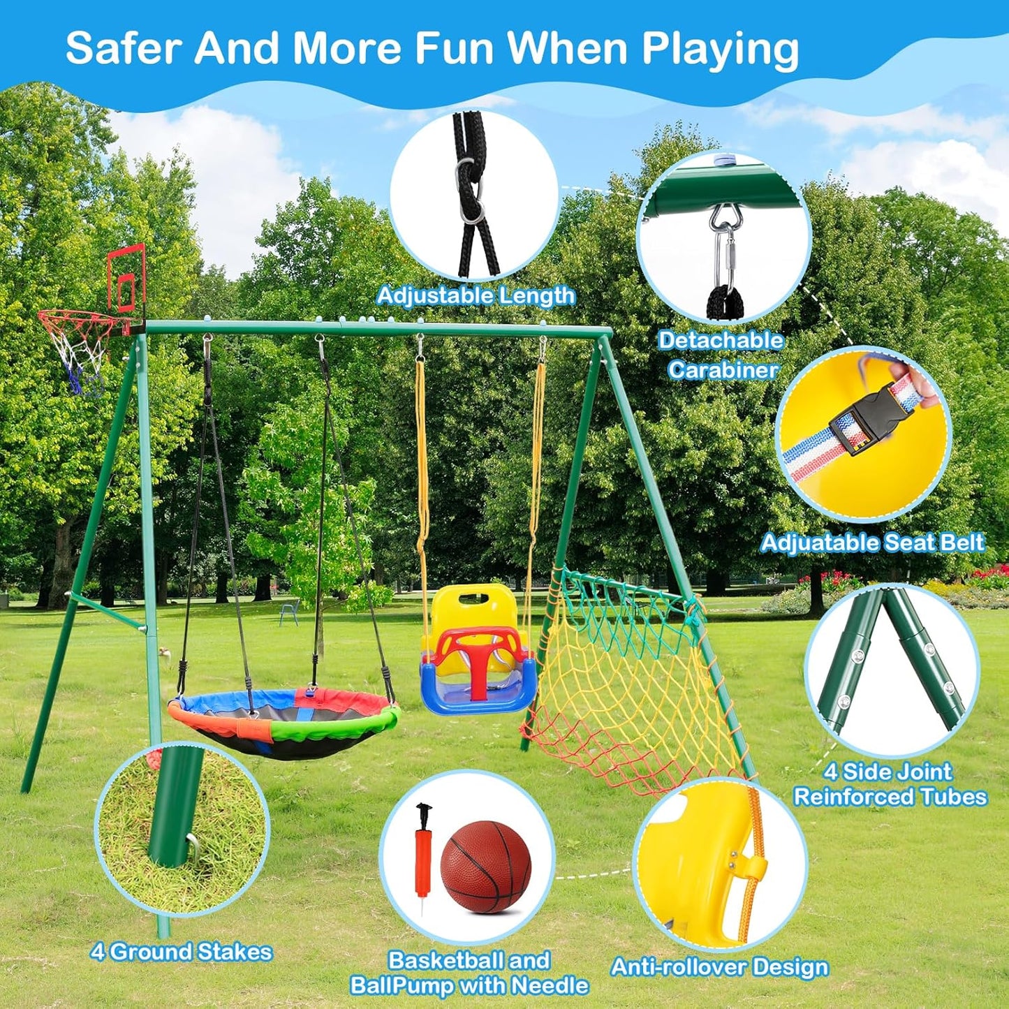 7-in-1 Kids Swing Set for Backyard & Playground